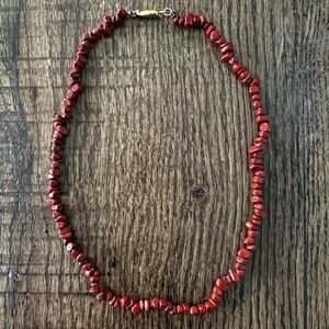 Red Jasper Chip Necklace 18” Gold Tone Clasp | Natural Stone